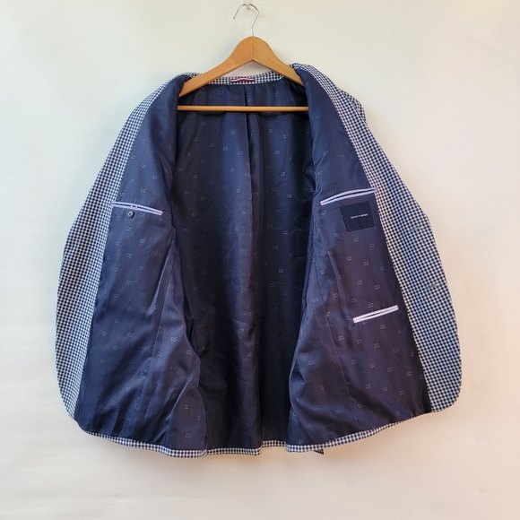 Tommy Hilfiger Navy Blue Gingham Checkered Sports Coat 44R Blazer Preppy Jacket - Picture 13 of 16